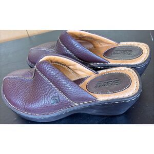 BOC Born Brown Leather Mules Clogs Slides Slip On Block Heel Shoes Womens Size 7